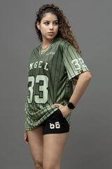 Go Devil ANGEL 33 Printed Army Green Oversized Jersey T-shirt For Women's