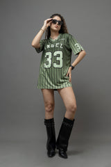 Go Devil ANGEL 33 Printed Army Green Oversized Jersey T-shirt For Women's