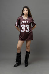 Go Devil ANGEL 33 Printed Deep Maroon Oversized Jersey T-shirt For Women's