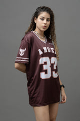 Go Devil ANGEL 33 Printed Deep Maroon Oversized Jersey T-shirt For Women's