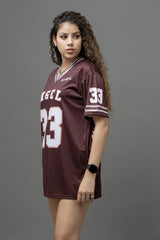 Go Devil ANGEL 33 Printed Deep Maroon Oversized Jersey T-shirt For Women's