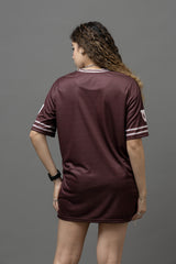 Go Devil ANGEL 33 Printed Deep Maroon Oversized Jersey T-shirt For Women's