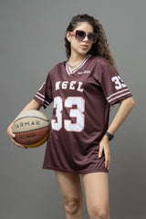 Go Devil ANGEL 33 Printed Deep Maroon Oversized Jersey T-shirt For Women's