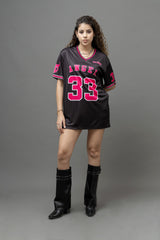 Go Devil ANGEL 33 (In Pink) Printed Black Oversized Jersey T-shirt For Women's