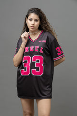 Go Devil ANGEL 33 (In Pink) Printed Black Oversized Jersey T-shirt For Women's