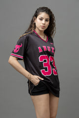 Go Devil ANGEL 33 (In Pink) Printed Black Oversized Jersey T-shirt For Women's