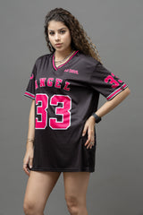 Go Devil ANGEL 33 (In Pink) Printed Black Oversized Jersey T-shirt For Women's