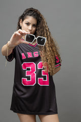 Go Devil ANGEL 33 (In Pink) Printed Black Oversized Jersey T-shirt For Women's