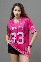 Go Devil ANGEL 33 Printed Pink Oversized Jersey T-shirt For Women's