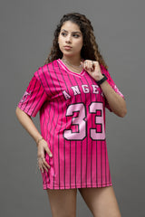 Go Devil ANGEL 33 Printed Pink Oversized Jersey T-shirt For Women's