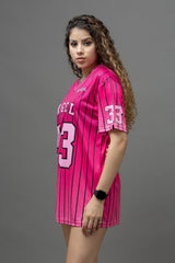 Go Devil ANGEL 33 Printed Pink Oversized Jersey T-shirt For Women's