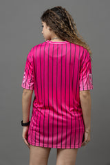 Go Devil ANGEL 33 Printed Pink Oversized Jersey T-shirt For Women's