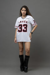 Go Devil ANGEL 33 (In Black) Printed White Oversized Jersey T-shirt For Women's