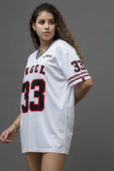 Go Devil ANGEL 33 (In Black) Printed White Oversized Jersey T-shirt For Women's