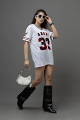 Go Devil ANGEL 33 (In Black) Printed White Oversized Jersey T-shirt For Women's