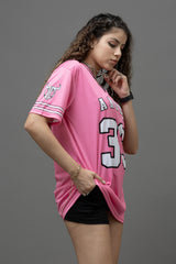 Go Devil ANGEL 33 (In White) Printed Light Pink Oversized Jersey T-shirt For Women's