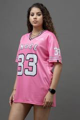 Go Devil ANGEL 33 (In White) Printed Light Pink Oversized Jersey T-shirt For Women's