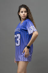 Go Devil ANGEL 33 Printed Blue Oversized Jersey T-shirt For Women's