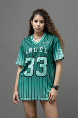 Go Devil ANGEL 33 Printed Aqua Green Oversized Jersey T-shirt For Women's
