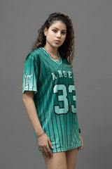 Go Devil ANGEL 33 Printed Aqua Green Oversized Jersey T-shirt For Women's