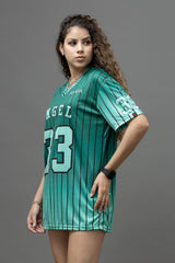 Go Devil ANGEL 33 Printed Aqua Green Oversized Jersey T-shirt For Women's