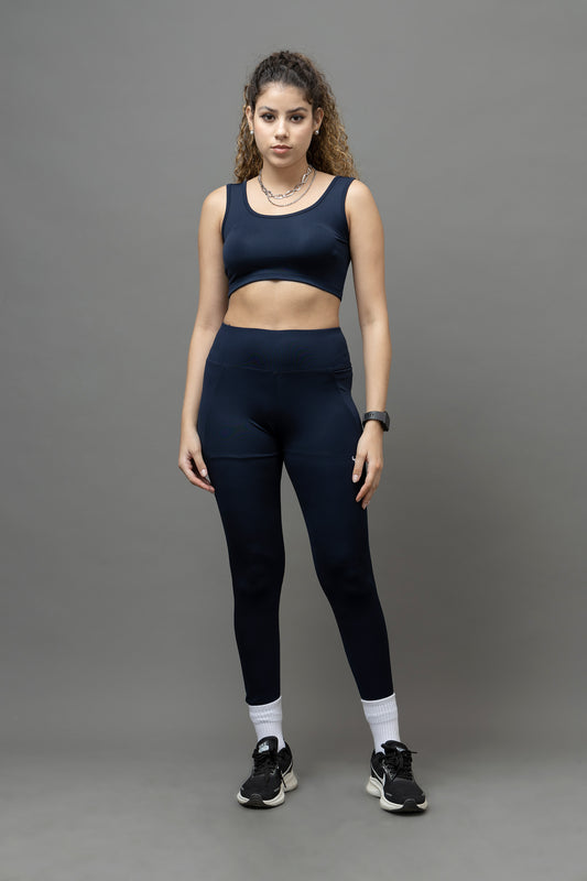 Go Devil PowerFit Navy Blue Seamless Gym Set For Women's