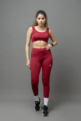 Go Devil PowerFit Burgundy Red Seamless Gym Set For Women's