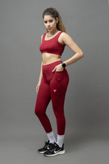 Go Devil PowerFit Burgundy Red Seamless Gym Set For Women's