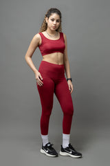Go Devil PowerFit Burgundy Red Seamless Gym Set For Women's
