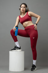 Go Devil PowerFit Burgundy Red Seamless Gym Set For Women's