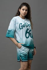 Go Devil 66 Printed Polyester Teal Green Co-ord Set for Women's