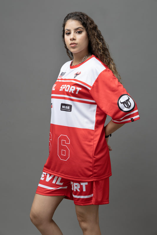 Go Devil Printed Red & White Sports wear For Women's