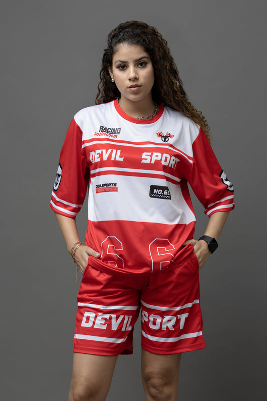 Go Devil Printed Red & White Sports wear For Women's