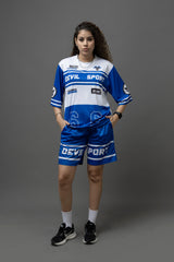 Go Devil Printed Blue & White Sports wear For Women's