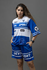 Go Devil Printed Blue & White Sports wear For Women's