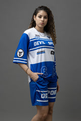 Go Devil Printed Blue & White Sports wear For Women's