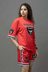 Go Devil Printed Fire Red Sports wear For Women's