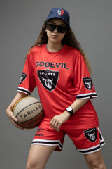 Go Devil Printed Fire Red Sports wear For Women's