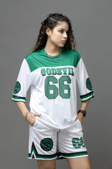 Go Devil Printed White & Green Sports wear For Women's