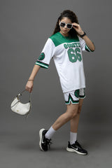 Go Devil Printed White & Green Sports wear For Women's