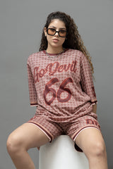 Go Devil 66 Printed Brown Co-Ord Set For Women's