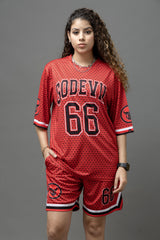 Go Devil 66 Printed Red Co-Ord Set For Women's