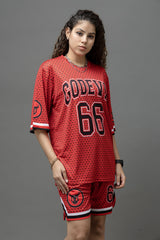 Go Devil 66 Printed Red Co-Ord Set For Women's