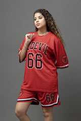 Go Devil 66 Printed Red Co-Ord Set For Women's