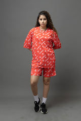 Go Devil Printed Orange Co-Ord Set For Women's