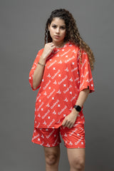 Go Devil Printed Orange Co-Ord Set For Women's