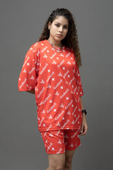 Go Devil Printed Orange Co-Ord Set For Women's