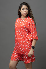 Go Devil Printed Orange Co-Ord Set For Women's