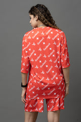 Go Devil Printed Orange Co-Ord Set For Women's