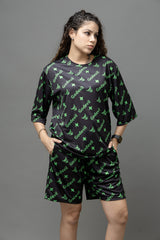 Go Devil Printed Black Co-Ord Set For Women's